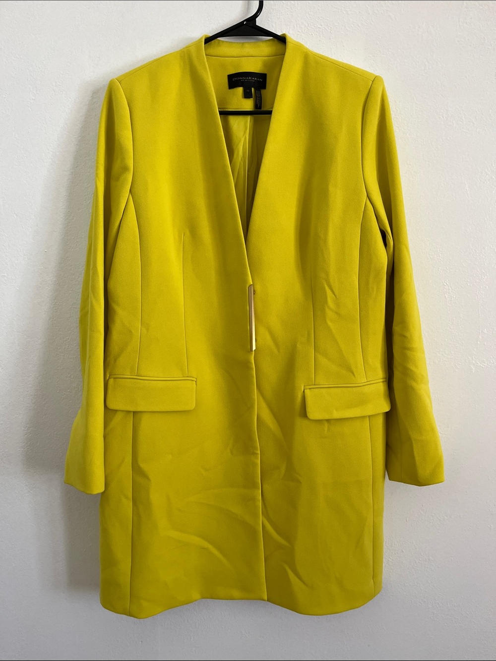 Donna Karan Women's Yellow Long Open Blazer Coat and Pant Set